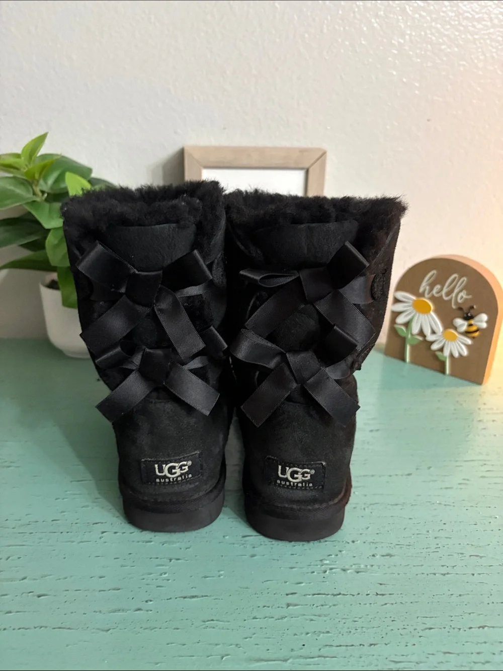 UGG Kids Black Suede Shearling Boots